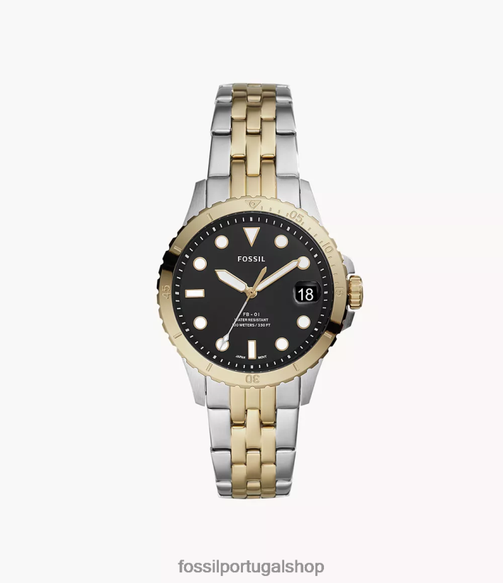 Fossil mulheres fb-01 relógio de aço inoxidável com data de três ponteiros dois tons assistir 40NJ6Z29