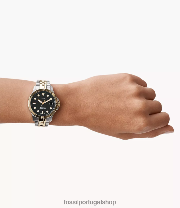 Fossil mulheres fb-01 relógio de aço inoxidável com data de três ponteiros dois tons assistir 40NJ6Z29