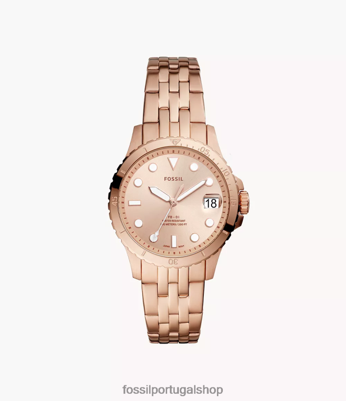 Fossil mulheres fb-01 relógio de aço inoxidável com data de três ponteiros tom de ouro rosa assistir 40NJ6Z115