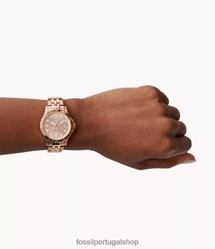 Fossil mulheres fb-01 relógio de aço inoxidável com data de três ponteiros tom de ouro rosa assistir 40NJ6Z115
