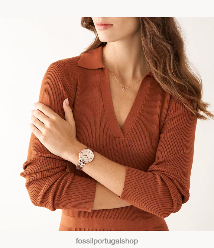 Fossil mulheres jacqueline conjunto de relógio e joias em aço inoxidável com data de três ponteiros tom de ouro rosa assistir 40NJ6Z65