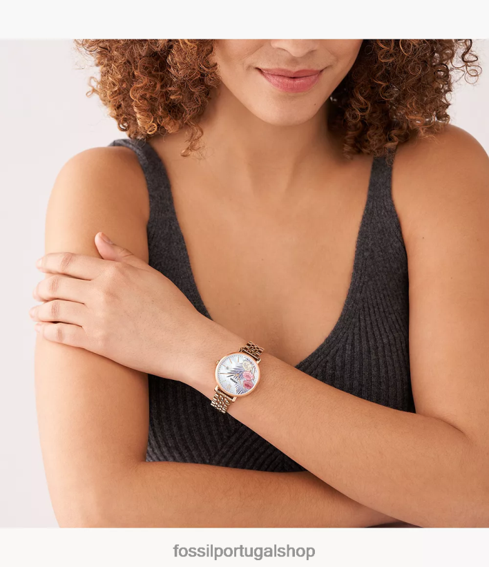 Fossil mulheres jacqueline relógio de três ponteiros em aço inoxidável tom de ouro rosa assistir 40NJ6Z43