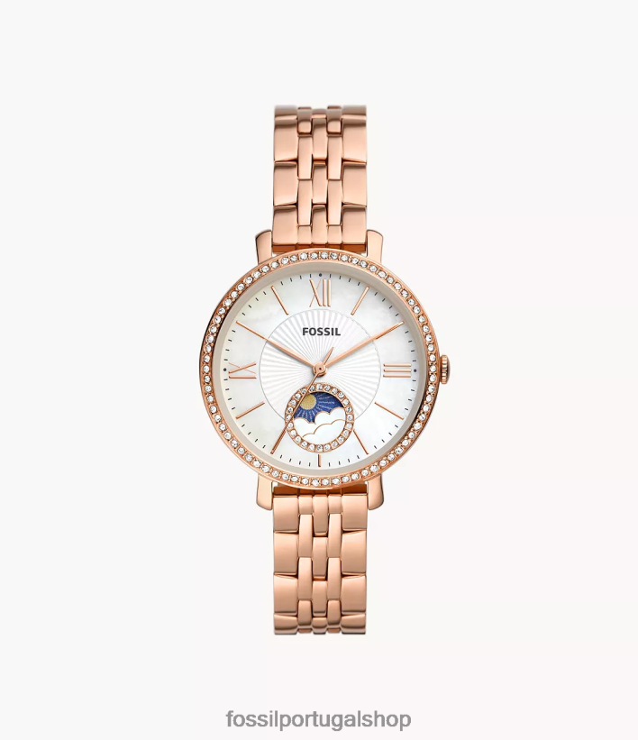 Fossil mulheres jacqueline sun moon relógio multifuncional em aço inoxidável Rosa ouro assistir 40NJ6Z50
