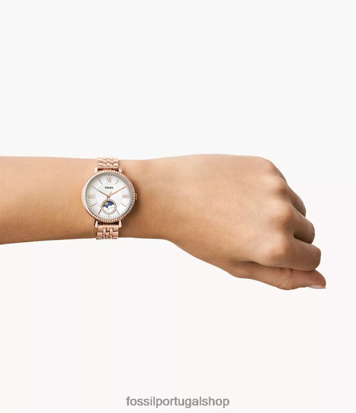 Fossil mulheres jacqueline sun moon relógio multifuncional em aço inoxidável Rosa ouro assistir 40NJ6Z50