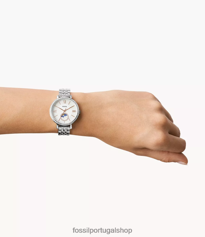 Fossil mulheres jacqueline sun moon relógio multifuncional em aço inoxidável prata assistir 40NJ6Z69
