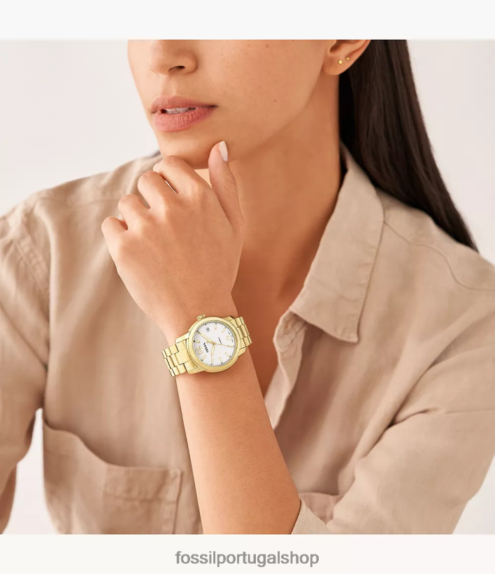 Fossil mulheres relógio automático de aço inoxidável legado tom de ouro assistir 40NJ6Z67