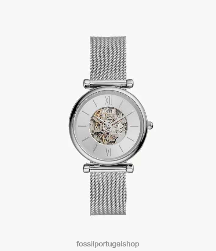 Fossil mulheres relógio automático de malha de aço inoxidável carlie tom prata assistir 40NJ6Z62
