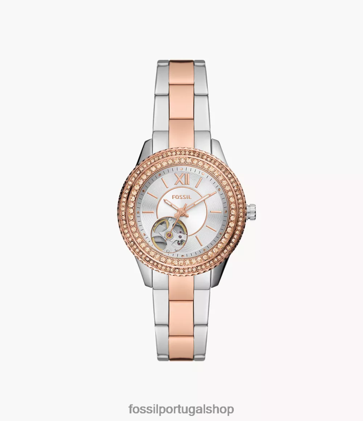 Fossil mulheres relógio automático stella em aço inoxidável dois tons assistir 40NJ6Z78
