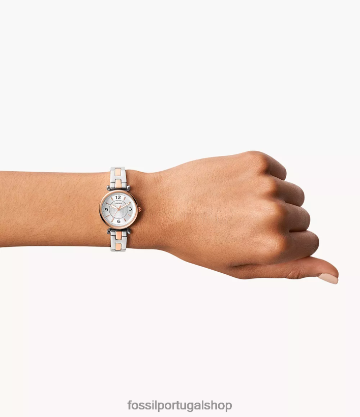 Fossil mulheres relógio carlie de três ponteiros em aço inoxidável dois tons assistir 40NJ6Z79