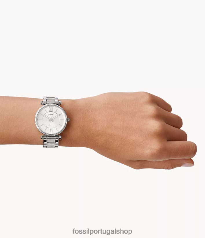 Fossil mulheres relógio carlie de três ponteiros em aço inoxidável prata assistir 40NJ6Z42
