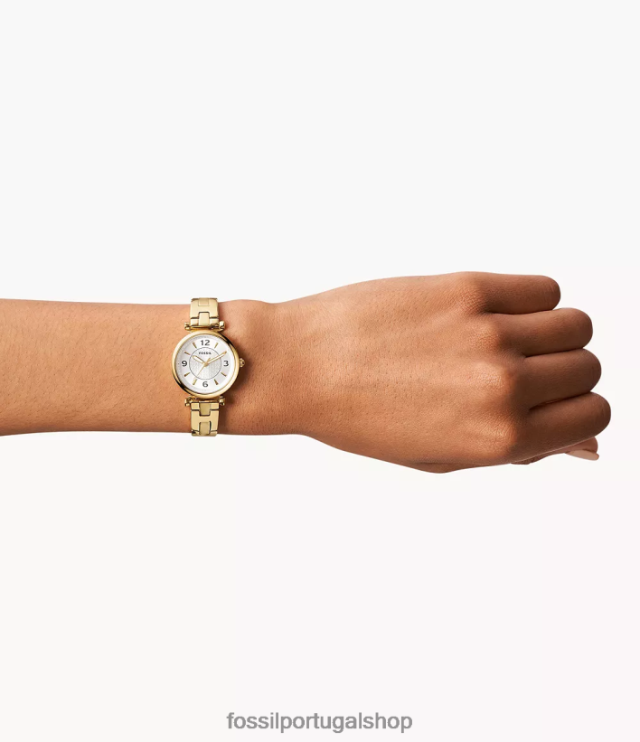 Fossil mulheres relógio carlie de três ponteiros em aço inoxidável tom de ouro assistir 40NJ6Z72