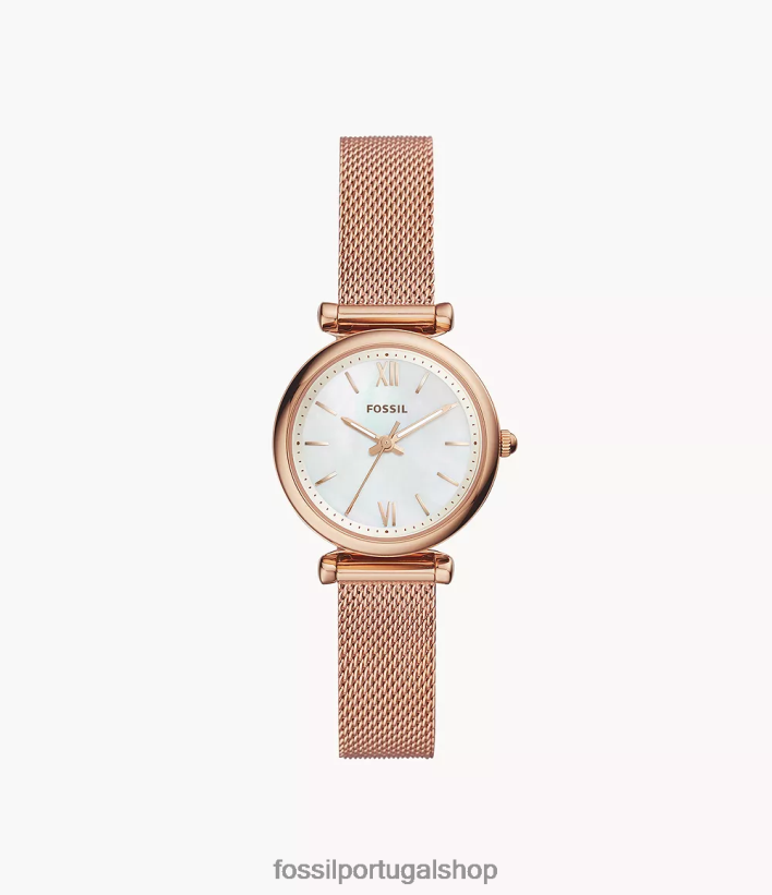 Fossil mulheres relógio carlie de três ponteiros em aço inoxidável tom de ouro rosa assistir 40NJ6Z110