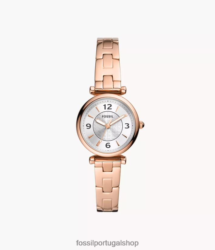 Fossil mulheres relógio carlie de três ponteiros em aço inoxidável tom de ouro rosa assistir 40NJ6Z80
