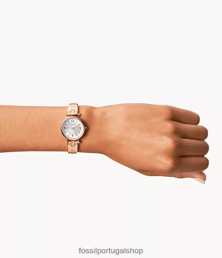 Fossil mulheres relógio carlie de três ponteiros em aço inoxidável tom de ouro rosa assistir 40NJ6Z80