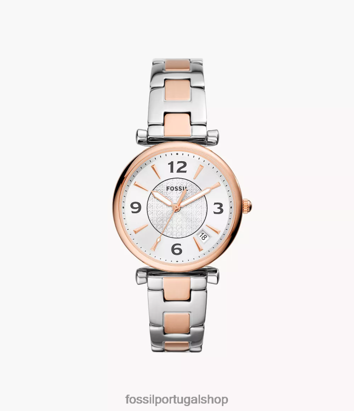 Fossil mulheres relógio carlie em aço inoxidável com três ponteiros e data dois tons assistir 40NJ6Z64
