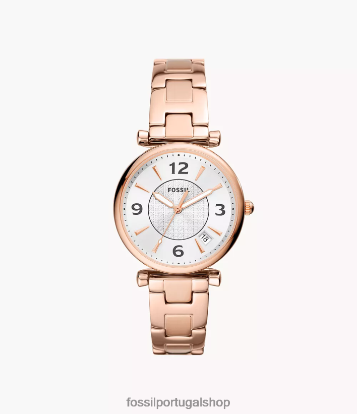 Fossil mulheres relógio carlie em aço inoxidável com três ponteiros e data tom de ouro rosa assistir 40NJ6Z77