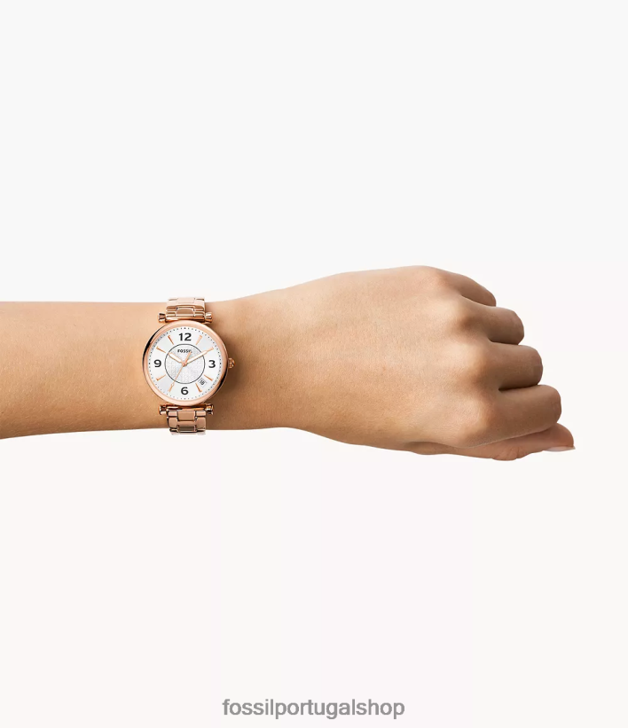 Fossil mulheres relógio carlie em aço inoxidável com três ponteiros e data tom de ouro rosa assistir 40NJ6Z77