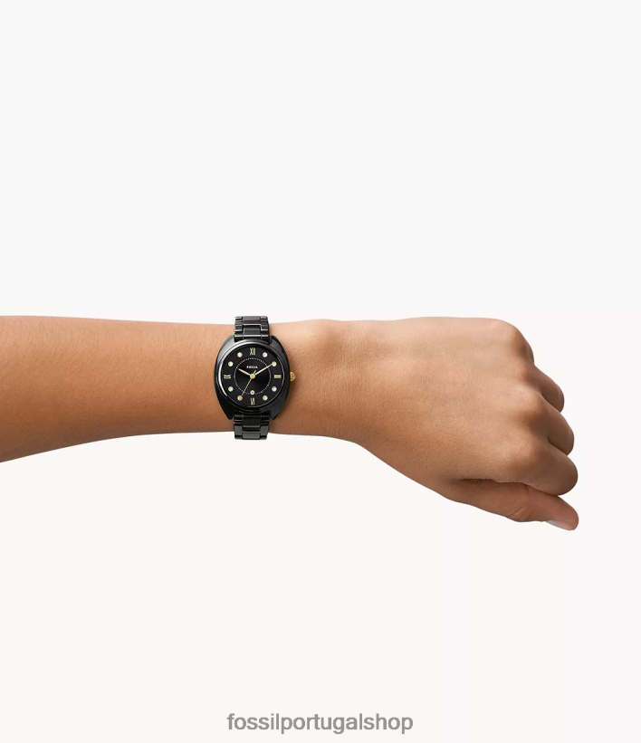 Fossil mulheres relógio gabby com data de três ponteiros em aço inoxidável e cerâmica preto assistir 40NJ6Z83