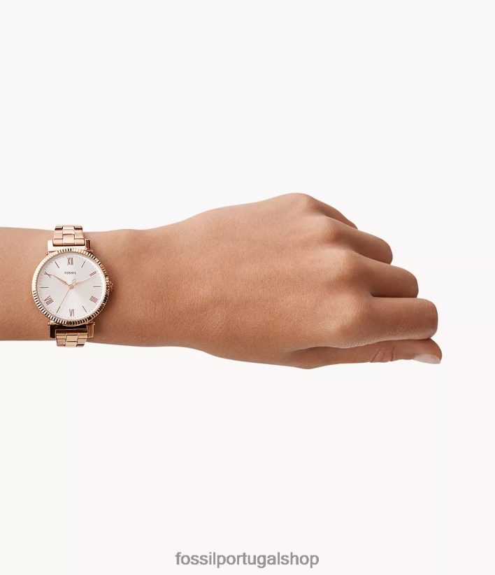 Fossil mulheres relógio margarida de três ponteiros em aço inoxidável tom de ouro rosa assistir 40NJ6Z61