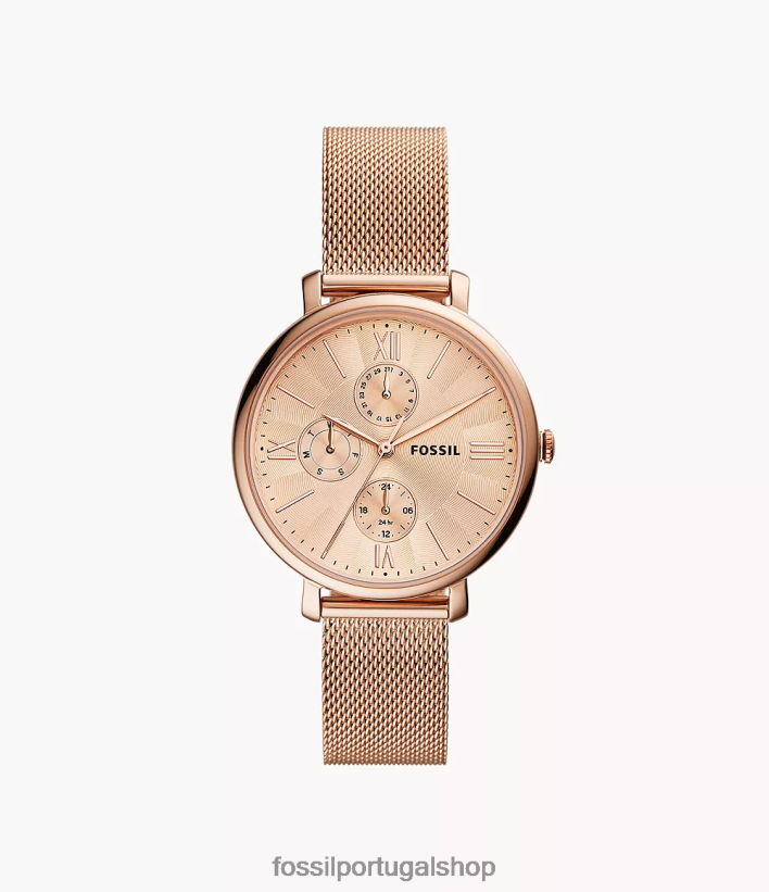 Fossil mulheres relógio multifuncional jacqueline em malha de aço inoxidável tom de ouro rosa assistir 40NJ6Z45