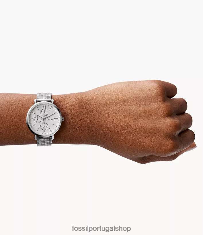 Fossil mulheres relógio multifuncional jacqueline em malha de aço inoxidável tom prata assistir 40NJ6Z60