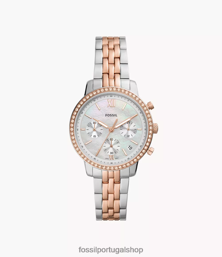 Fossil mulheres relógio neutro cronógrafo em aço inoxidável dois tons assistir 40NJ6Z57