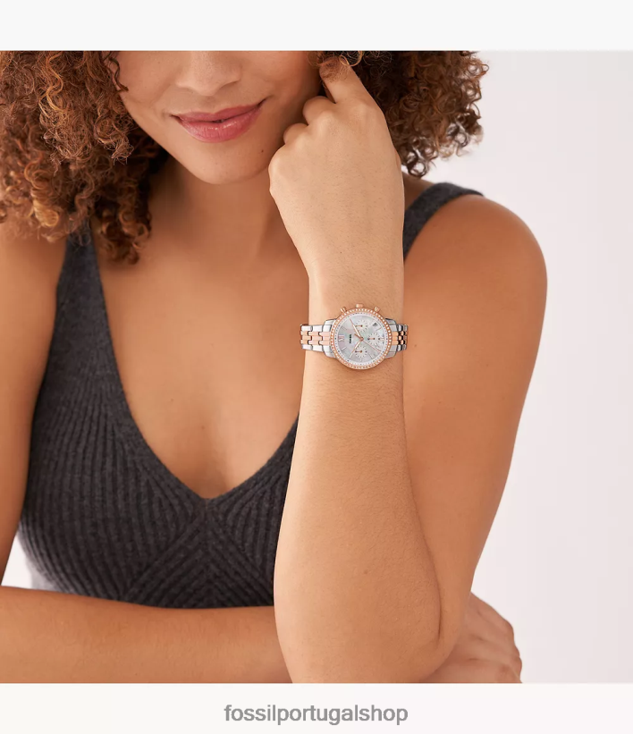 Fossil mulheres relógio neutro cronógrafo em aço inoxidável dois tons assistir 40NJ6Z57