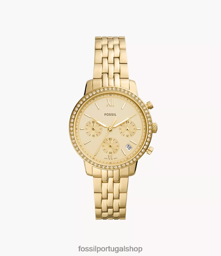 Fossil mulheres relógio neutro cronógrafo em aço inoxidável tom de ouro assistir 40NJ6Z53