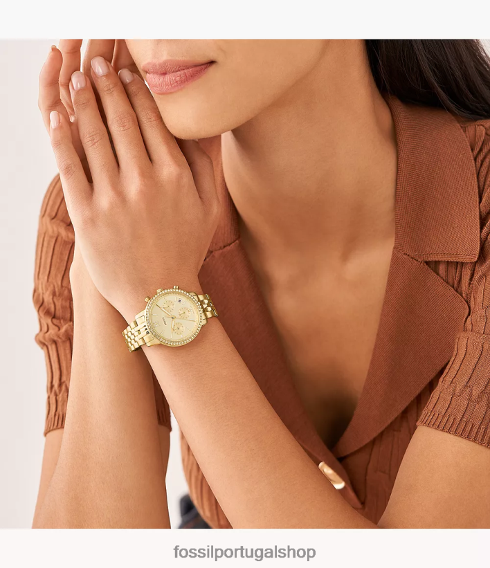 Fossil mulheres relógio neutro cronógrafo em aço inoxidável tom de ouro assistir 40NJ6Z53