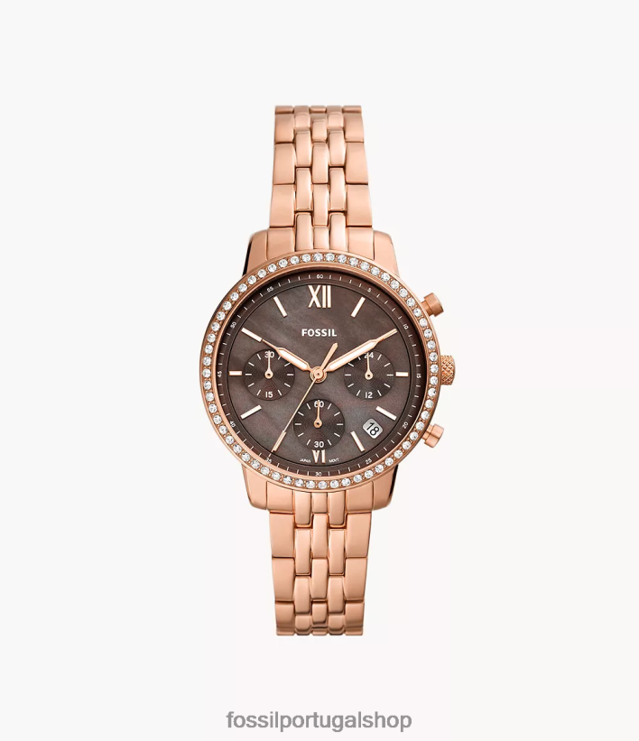 Fossil mulheres relógio neutro cronógrafo em aço inoxidável tom de ouro rosa assistir 40NJ6Z68