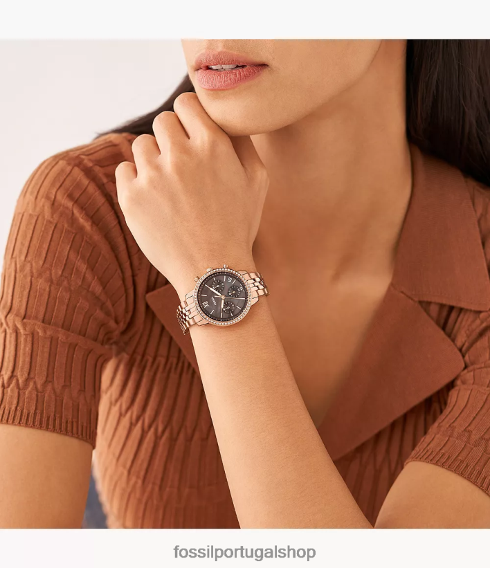 Fossil mulheres relógio neutro cronógrafo em aço inoxidável tom de ouro rosa assistir 40NJ6Z68