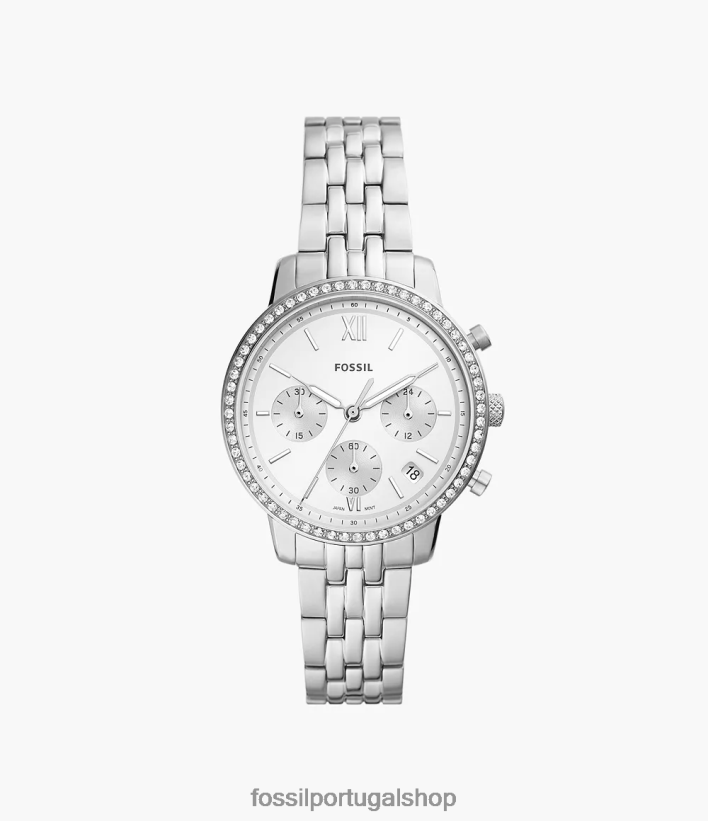 Fossil mulheres relógio neutro cronógrafo em aço inoxidável tom prata assistir 40NJ6Z56