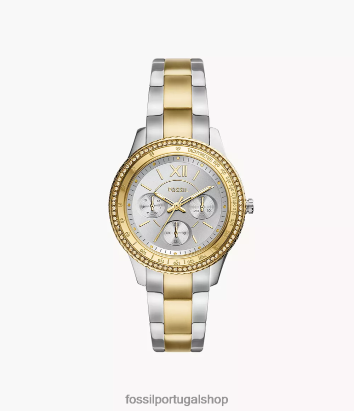 Fossil mulheres relógio stella sport multifuncional em aço inoxidável dois tons assistir 40NJ6Z35