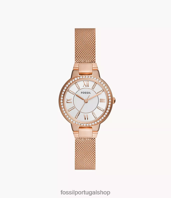 Fossil mulheres relógio virginia com malha de aço inoxidável de três ponteiros tom de ouro rosa assistir 40NJ6Z37