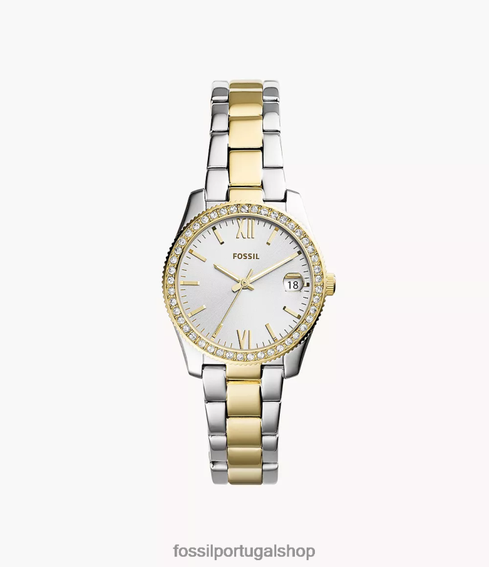 Fossil mulheres scarlette mini relógio de aço inoxidável com três ponteiros e dois tons dois tons assistir 40NJ6Z48