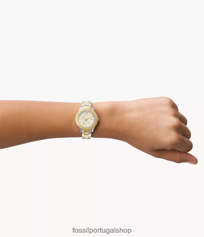 Fossil mulheres stella relógio de três ponteiros em aço inoxidável dois tons assistir 40NJ6Z32