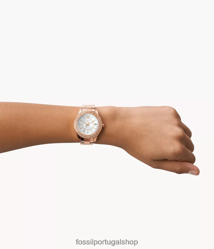 Fossil mulheres stella relógio de três ponteiros em aço inoxidável tom de ouro rosa assistir 40NJ6Z26