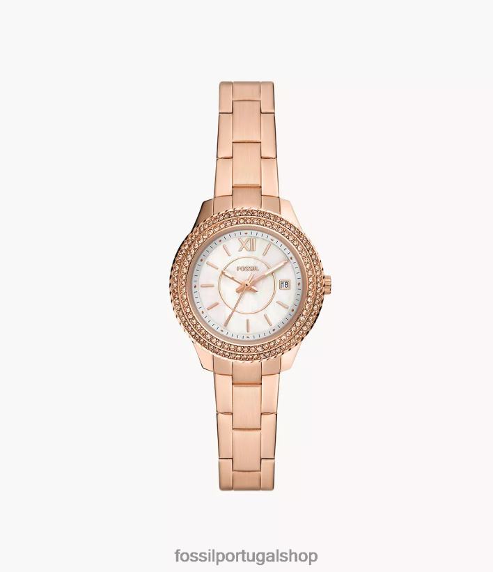 Fossil mulheres stella relógio de três ponteiros em aço inoxidável tom de ouro rosa assistir 40NJ6Z30