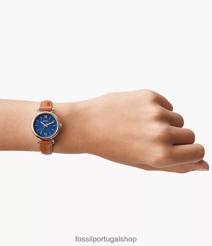 Fossil mulheres carlie mini relógio de couro de três ponteiros bronzeado assistir 40NJ6Z93