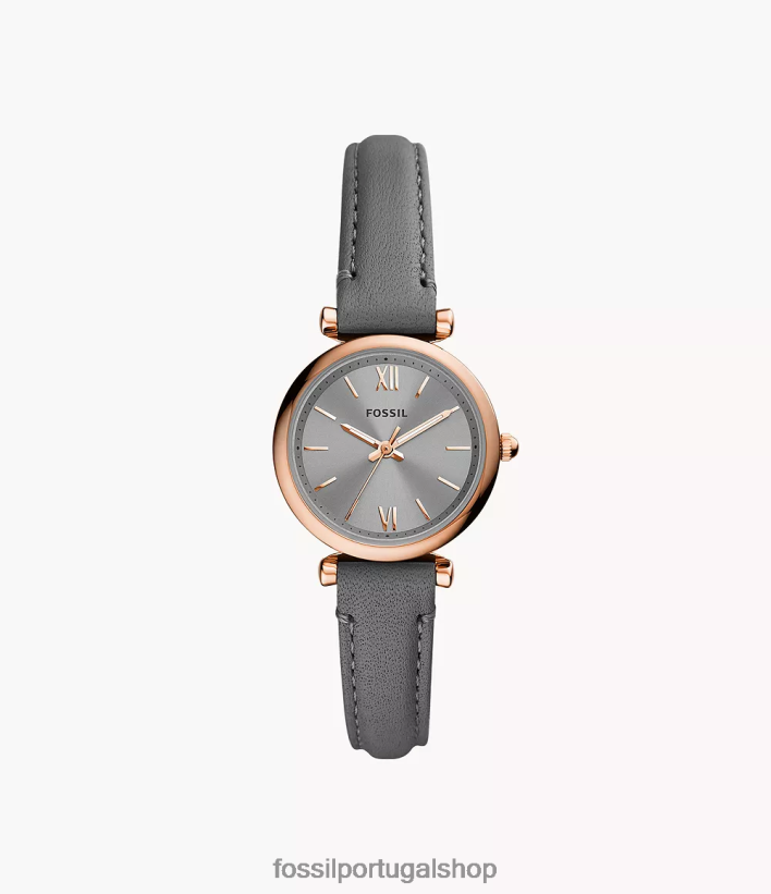 Fossil mulheres carlie mini relógio de couro de três ponteiros cinza assistir 40NJ6Z102