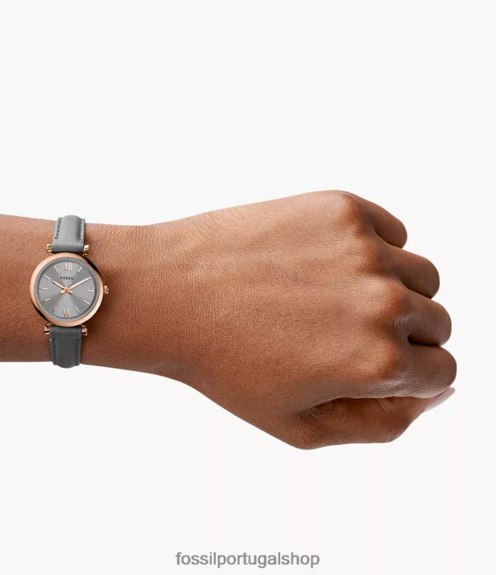 Fossil mulheres carlie mini relógio de couro de três ponteiros cinza assistir 40NJ6Z102