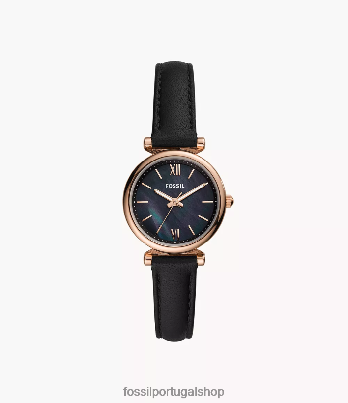 Fossil mulheres carlie mini relógio de couro de três ponteiros preto assistir 40NJ6Z92