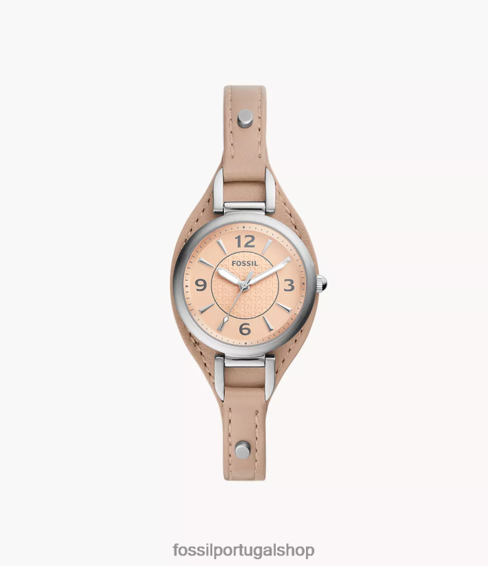 Fossil mulheres carlie relógio de couro litehide bege de três ponteiros café com leite assistir 40NJ6Z223