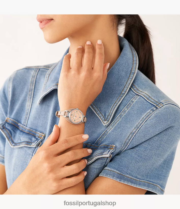 Fossil mulheres carlie relógio de couro litehide bege de três ponteiros café com leite assistir 40NJ6Z223