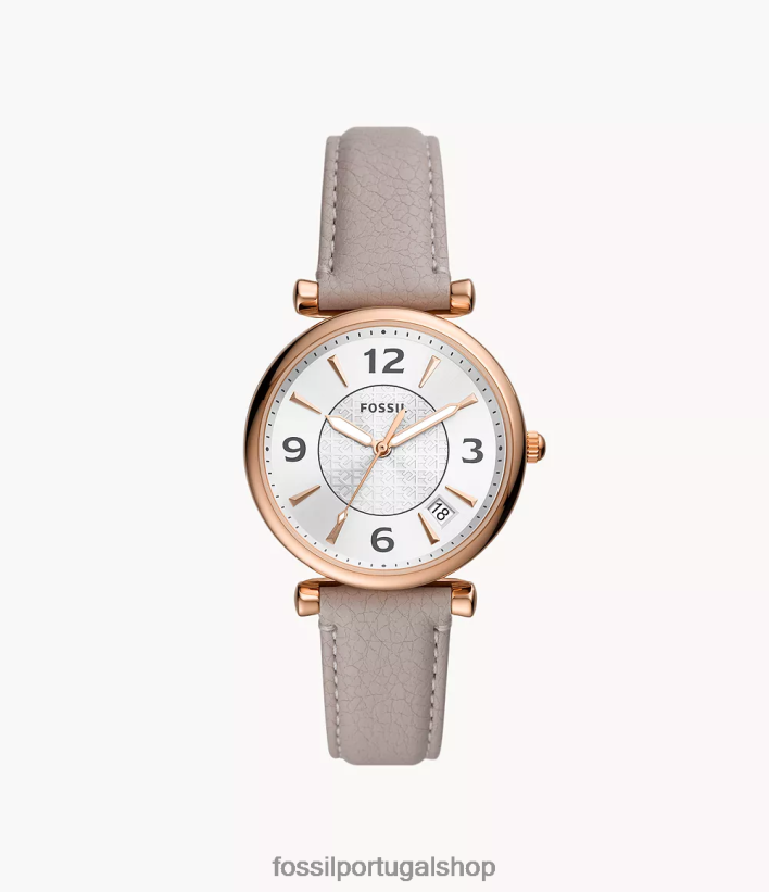 Fossil mulheres carlie relógio de couro litehide com data de três ponteiros cinza assistir 40NJ6Z98
