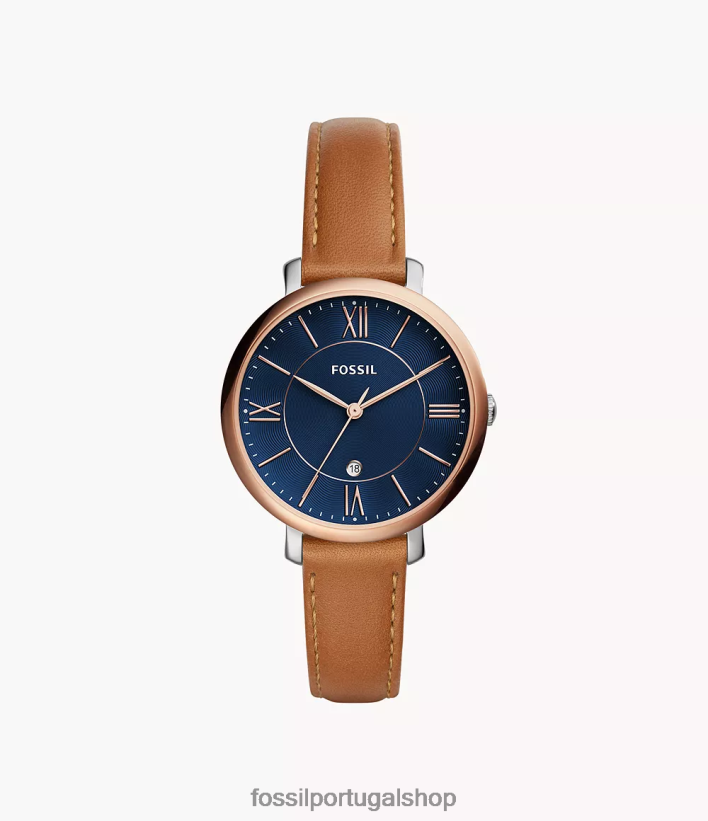 Fossil mulheres jacqueline relógio de couro com data e bagagem de três ponteiros marrom assistir 40NJ6Z100