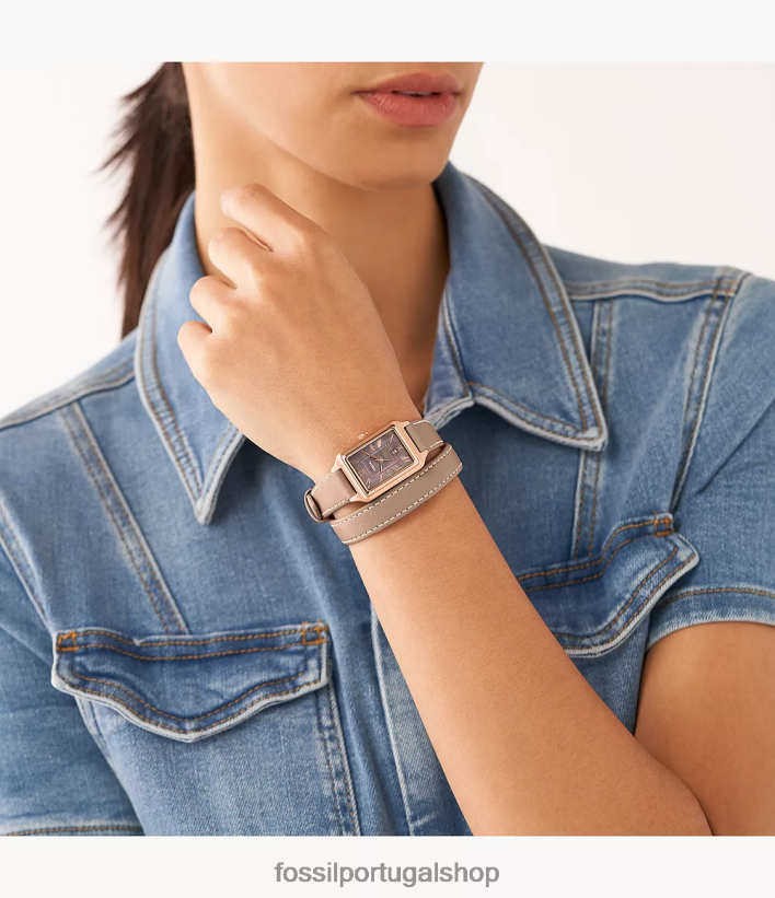 Fossil mulheres raquel relógio de couro litehide com data de três ponteiros café com leite assistir 40NJ6Z105