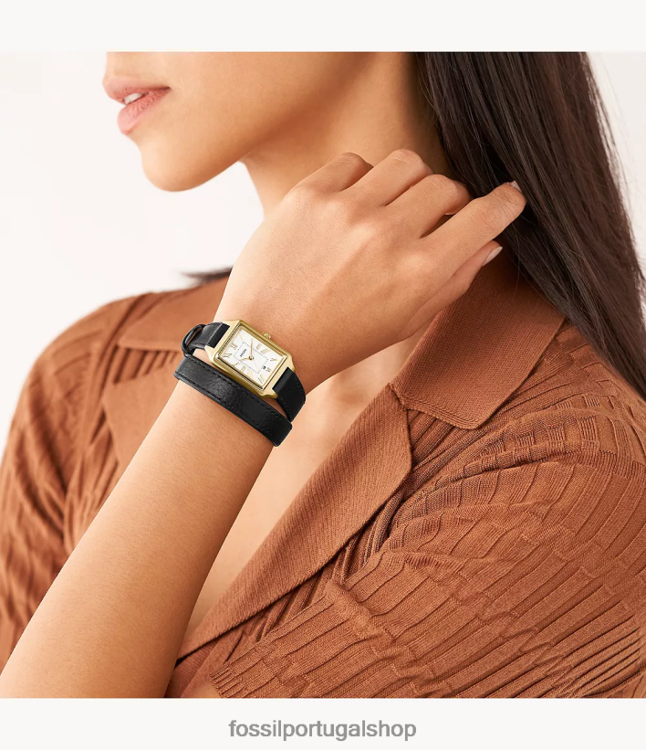Fossil mulheres raquel relógio de couro litehide com data de três ponteiros preto assistir 40NJ6Z107