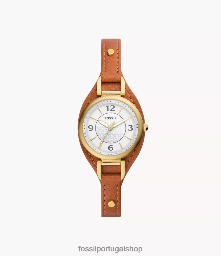 Fossil mulheres relógio carlie de couro litehide de três ponteiros Castanho médio assistir 40NJ6Z228