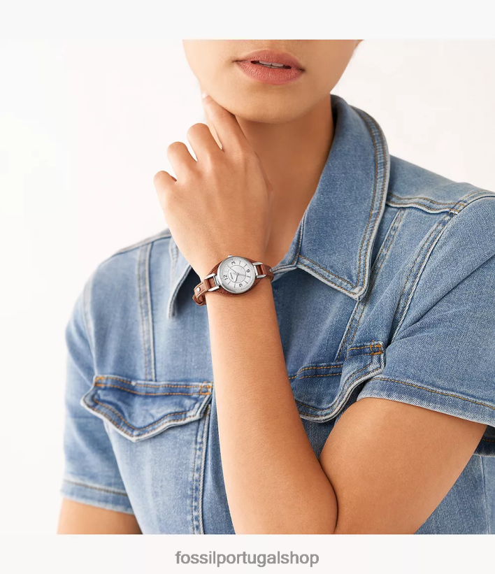 Fossil mulheres relógio carlie de couro litehide de três ponteiros marrom assistir 40NJ6Z222